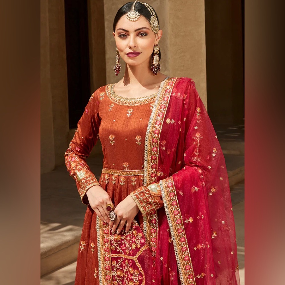 Mehendi burnt Orange and pink hot / red desi Pakistani indian dress mehendi 3 pc